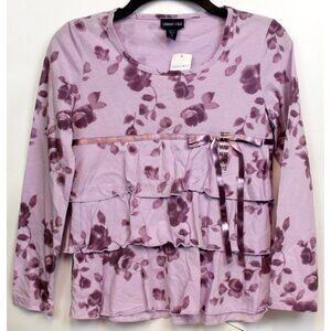 Y2K Limited Too Purple Shirt Flowers Roses Girls Sz Med 12 NEW Ruffled Layer Bow